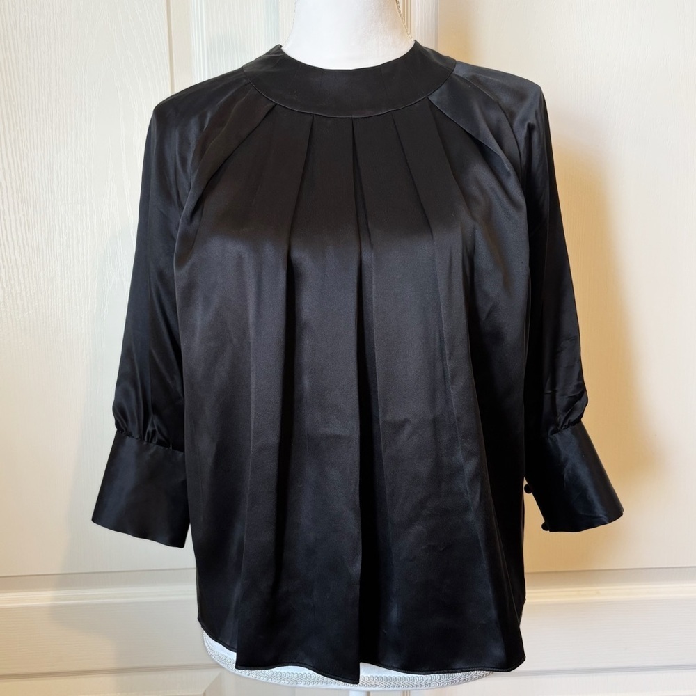 Adampluseve Adam Lippes Black Pleated 100% Silk Blouse Women’s 0